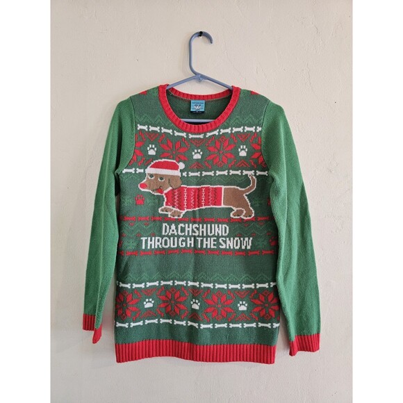 Norther Pole Dachshund Christmas Sweater Wiener Dogs Pullover Women's Size Small - Picture 1 of 6